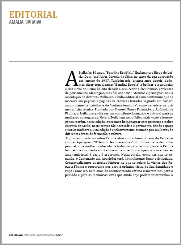 Editorial da revista Stella